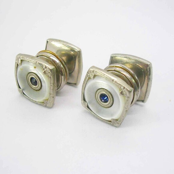 Antique Snap Link Cufflinks - Kum-a-part Snap Together Shell  Cufflinks vintage Art Deco Kum A Part double sided Snap Link Mother of Pearl